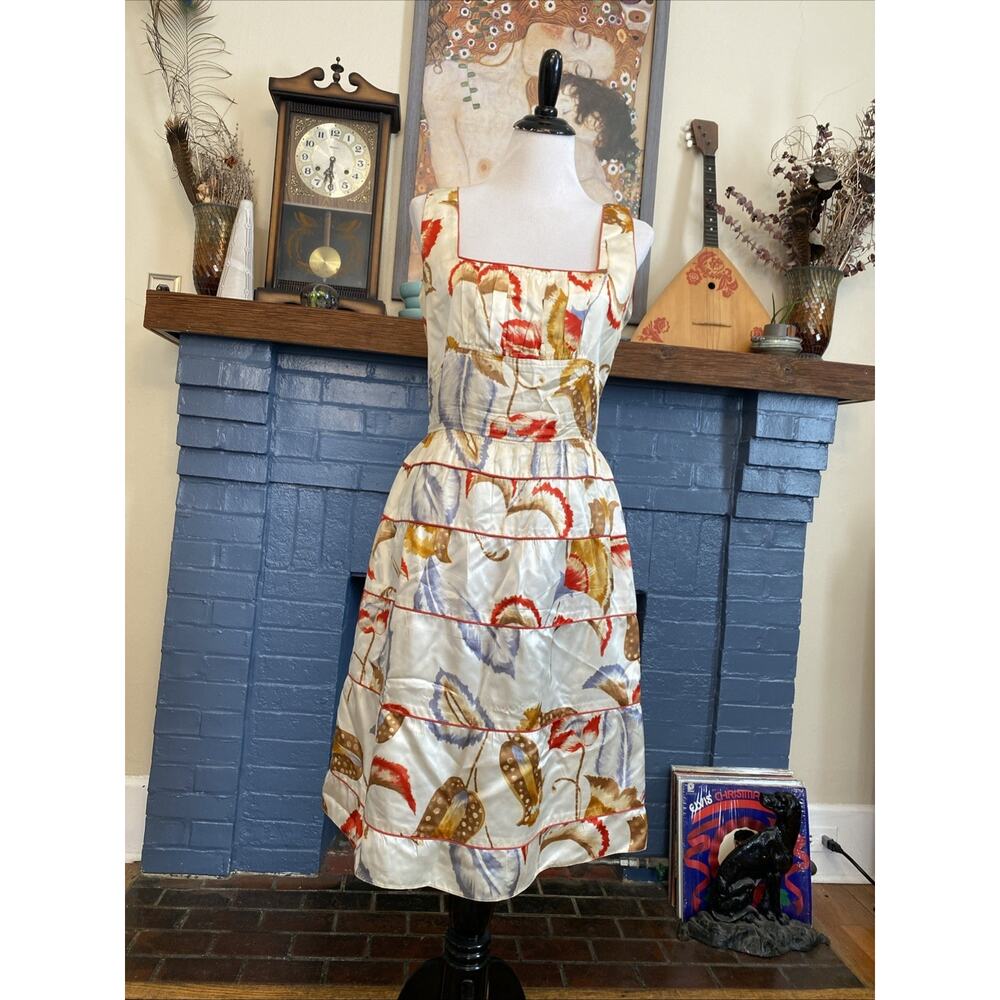 FORK 8 Satin Babydoll Dress Made In India Italian Fabric Y2K Style Midi Floral